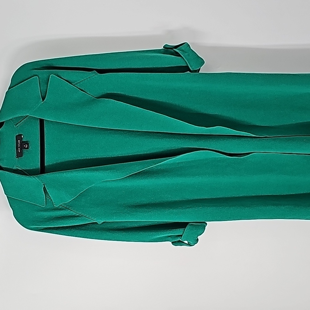 Ann Taylor Green Knee Length Duster Sweater w Rolled Sleeves+Side‎ Slits - Picture 15 of 17